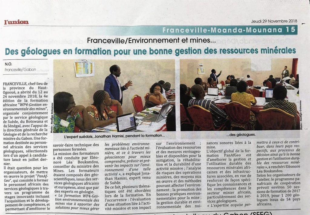 Environmental Management of Mines – Press coverage and report of WP4 S4, Franceville, Gabon – 12-24 Nov 2018